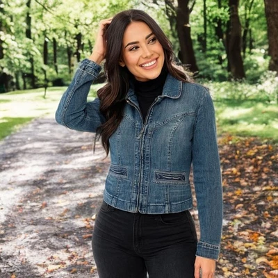 Jill Stuart джинсы винтажный спереди молнии джинсовой ткани куртка v-образным вырезом классический Jean Blazer - Изображение 1 из 4