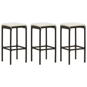 Tidyard 3 Piece Bar Stools with Footrest and Cushion Brown Poly Rattan R3E3 - Picture 1 of 8