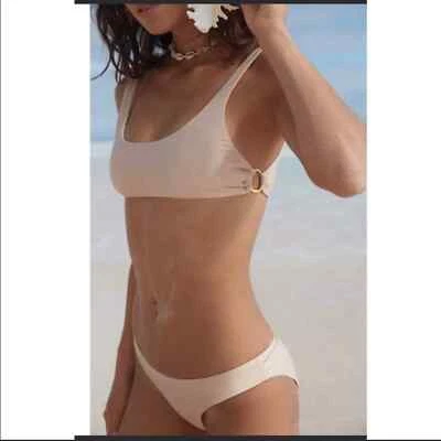 Top de bikini PilyQ nuevo con etiquetas para mujer color crema brillante metálico sexy estilo atlético talla S Foto 1 de 4