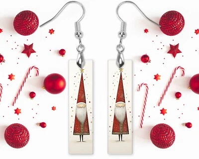 Earrings, Triangle Santa Wood Bar Printed Earrings Jewelry - Image 1 of 4