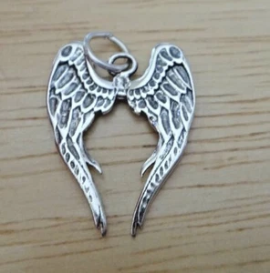 Sterling Silver 21x16mm Fixed Angel Bird Wings Charm - Picture 1 of 3