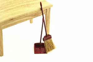 2PC Dollhouse Miniature 1:12 Metal Broom Dustpan Cleaning Home Kit Accessories - Picture 1 of 5