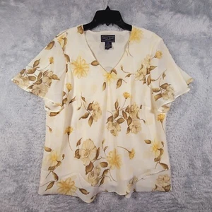 Laura Scott Shirt Womens 18W Plus Yellow Floral Flutter Sleeve Lined Blouse - Picture 1 of 8