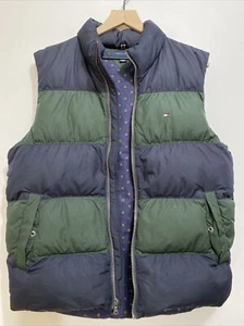 Tommy Hilfiger DOWN PUFFER VEST Navy Green MENS Medium Cotton Patterned Lining - Picture 1 of 9