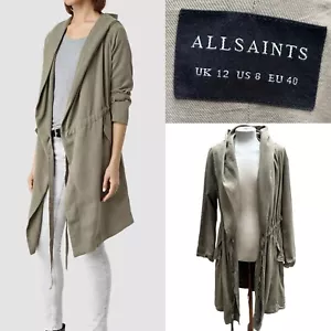 Women's AllSaints All Saints Pelya Fishtail Parka Coat Jacket Khaki Green 12 - Picture 1 of 13