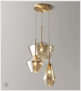 Gold Cluster Glass Chandelier 3-Lights Pendant Irregular Glass Ceiling Lights - Picture 1 of 15