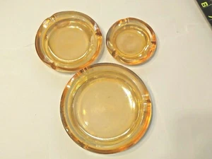 Vintage Jeannette Marigold Iridescent Carnival Glass 3 Round Nesting Ashtrays - Picture 1 of 12