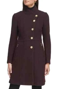 NWOT $400 Guess Asymmetrical Button Front Wool Coat In Port S - Picture 1 of 7