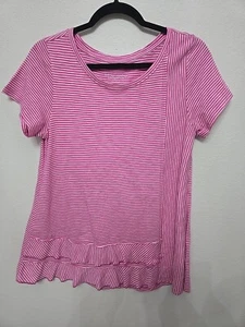 Camisa inferior Soft Surroundings para mujer talla pequeña rosa blanca a rayas con volantes - Imagen 1 de 4
