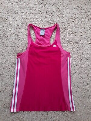 Adidas Climalite Pink 3 Stripes Racerback Sports Vest Tank Top Tee Sz 12 Gym Run • 12€