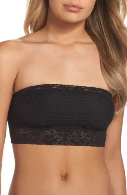 New $60 Free People Women'S Black Scalloped Lace Bandeau Size S - Image 1 of 4