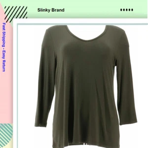Slinky® Brand 3/4 Sleeve V-Neck Tee 677984 Olive 1X - Picture 1 of 4