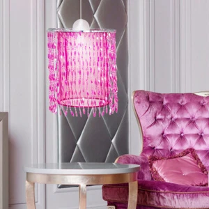 Lampada Pendente Lampada Bambini Lampada Schermo Tessile Fucsia E27 H 129cm - Foto 1 di 9