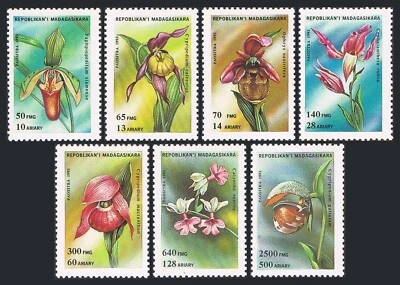 Malagasy 1272-1278, 1279, MNH. Michel 1570-1576, Bl.239. Orchids, 1993. - Image 1 of 2