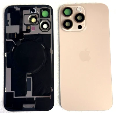 FÜR APPLE iPhone 16 Pro Max Backcover Rückseite Rückglas Glas Vormontiert mit NFC Blitz