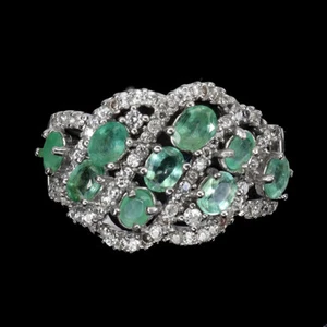 925 Sterling Silver Ring Oval Emerald 4x3mm Natural Gemstone Jewelry Size 8 - Picture 1 of 14