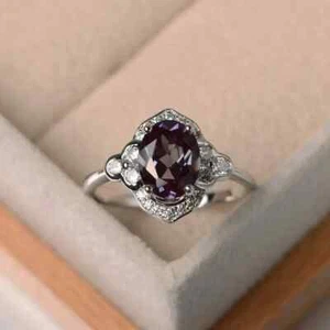 2.20Ct Oval Cut Lab Created Alexandrite Engagement Ring 14k White Gold Plated - Picture 1 of 4