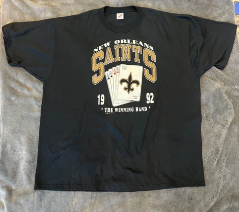 Vintage 90s Rare New Orleans Saints Shirt 3XL Black Single Stitch NFL Poker 1992 Cover