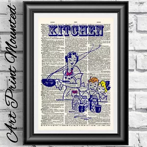 Retro Cocina Impreso Montado En Antiguo Diccionario Libro Página Decoración Pared - Imagen 1 de 3