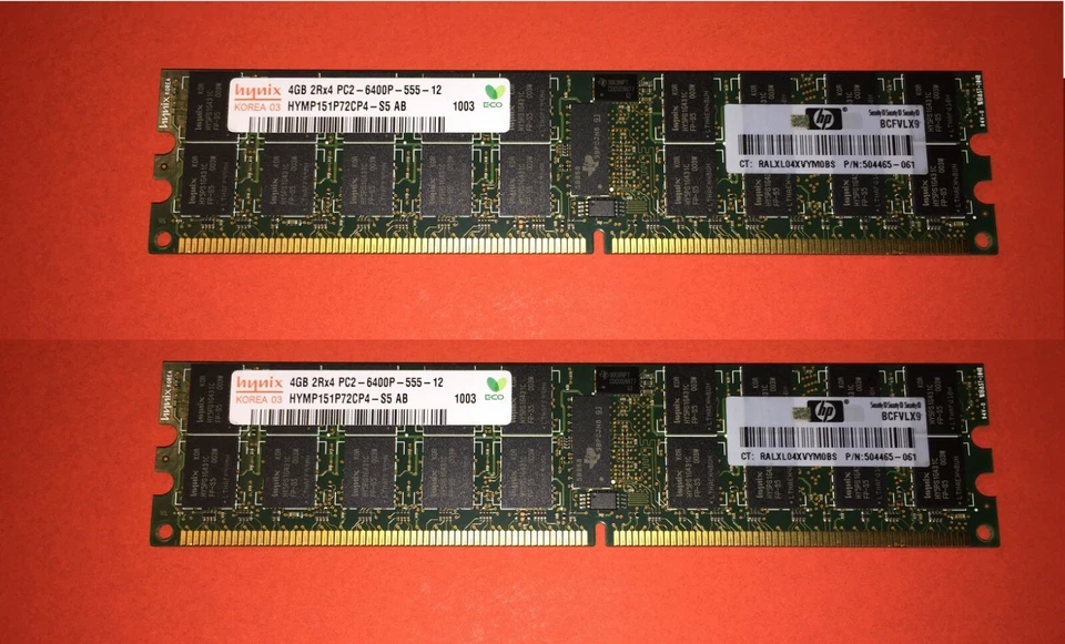 HP Hynix 504465-061 504589-001 8GB PC2-6400P-555 2Rx4 REG ECC DDR2-800 256Mx4 LP - Image 1 of 1