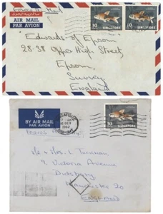 Singapore 1962 & 1969 "Forces Airmail" Covers w/Fish 10c Solo or Two Singles - Picture 1 of 2