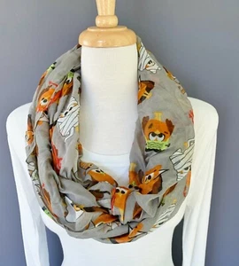 Eulen in Kostümen Schal Halloween Kreis Infinity Endlosschleife lang Gaze grau - Bild 1 von 12