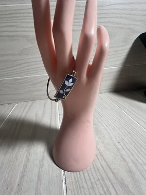 Vintage Mexico Alpaca Silver Hinged Bracelet Abalone Inlay Flower By - Image 1 of 4