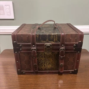 Vintage Style Decorative Trunk Storage Chest Faux Leather 11.5" x 8.5" MCM - Picture 1 of 12