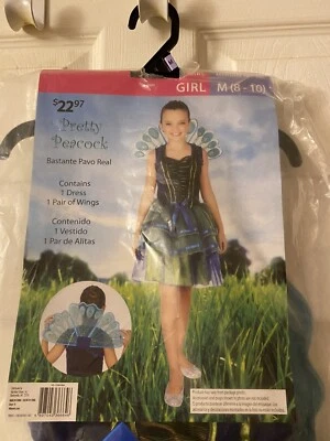 Pretty Peacock Costume for Girls SIZE: Medium ( 8-10) NEW In Original Package - Image 1 of 4