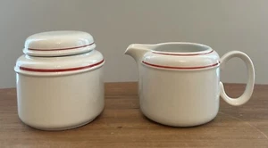 J & G Meakin England White Ice Ironstone Red Band Creamer & Sugar Bowl Set - Picture 1 of 4