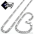 24"MEN's Stainless Steel 7mm Silver Figaro Link Chain Necklace Bracelet SETS