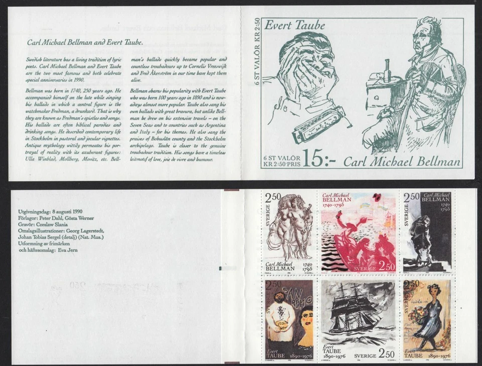 1990 SWEDEN Bellman Taube booklet of 6 MNH SG 1525-30 Sc 1836a - Image 1 of 1