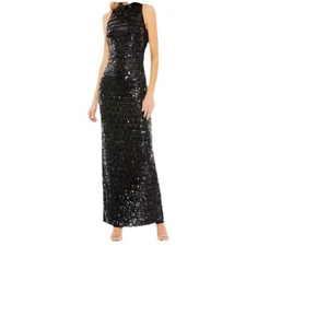 Mac Duggal Black Embellished Sequins High Neck Sleeveless Column Gown Size 12 - Picture 1 of 11