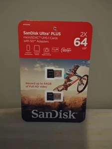 SanDisk Ultra Plus MicroSDXC UHS-1 Cards With SD  Adapters 64 GB 2 Pack - Picture 1 of 4