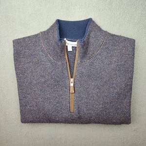 Peter Millar Sweater Mens Large Blue Quarter Zip Pullover Merino Wool Cashmere - Picture 1 of 10
