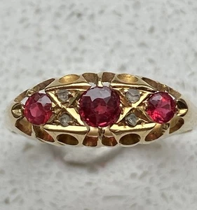 Size R - R.5 Vintage To Antique 18ct Gold Ruby And Diamond Ring 18k 750 US 9 - Picture 1 of 13