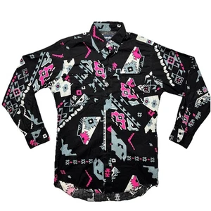 Wrangler Western Shirt Mens M X-Long Tails Cowboy Cut Vintage 90s Aztec USA Made - Picture 1 of 5