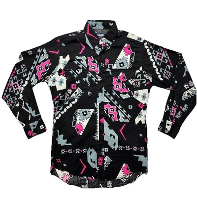 Wrangler Western Shirt Mens M X-Long Tails Cowboy Cut Vintage 90s Aztec USA Made - Image 1 of 4