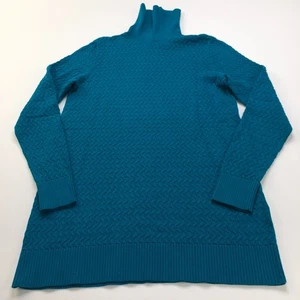 Lands End Small Women's Turtleneck Ribbed Textured Knit Sweater Dress Blue Green - Picture 1 of 15