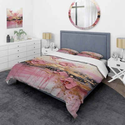 Designart "Oro y Rosa Moderno Líquido Formas II" Abstracto Foto 1 de 4