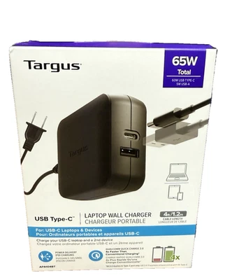 Targus 4FT 65W Wall Charger for USB-C Laptops and Devices - APA104BT. NIB. - Image 1 of 3