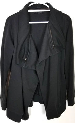 AllSaints Women Dahlia Sweatshirt Cardigan Sz L Black Open Front Zipped Collar - Image 1 of 4