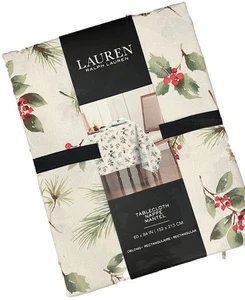 Ralph Lauren Christmas Tablecloth Cotton 60 X 84 Holiday Pine Cones White Green - Picture 1 of 6