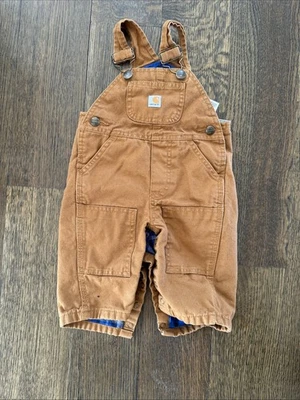 Carhartt 婴儿工作服 3 Mo Duck 帆布工作服 BIBS 法兰绒衬里 婴儿 — 第 1/4 张图片