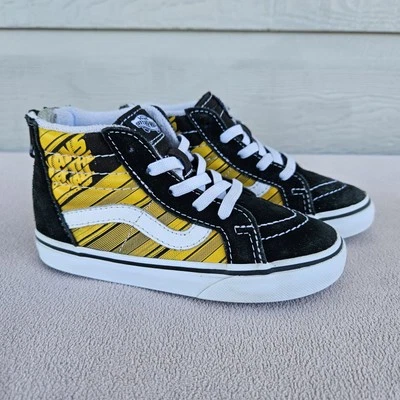 Vans Sk8-Hi Suede Leather High Top Zipper Sneaker Toddler SZ 9.5 Black Yellow - Image 1 of 4