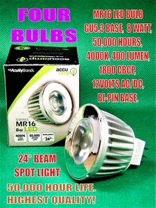 LED SPOT, MR16, GU5.3, BI-PIN, 12V AC/DC, 400 LUMEN, 8W, 4000K ๐ 4 BULBS ๐ - Picture 1 of 13