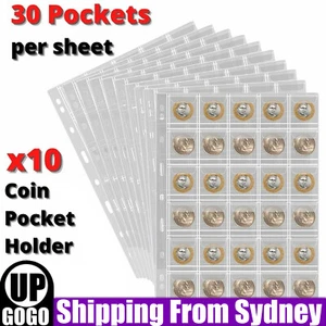 10x 30 Pockets Coin Holder Sheet Clear Storage Page Collection Album Folder Book - Picture 1 of 12