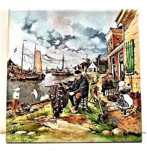 Vintage Hand Painted Porcelain Delft Polychrome (multicolored) 6” Tile - Picture 1 of 6