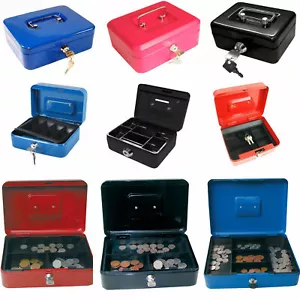Metal Cash Box Money Bank Deposit Steel Tin Security Safe Petty Key Lockable - Picture 1 of 13