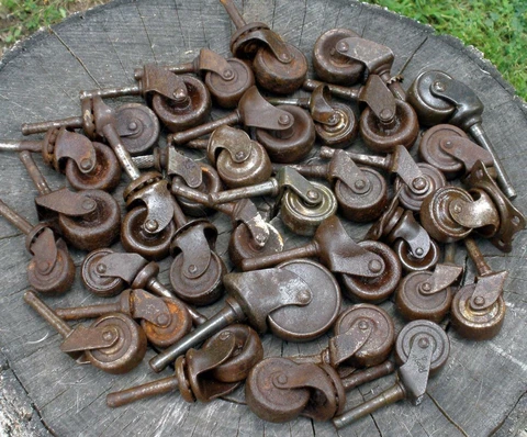 34 Vintage Iron Furniture Casters Salvaged Lot Rollers Hardware Steampunk Cover